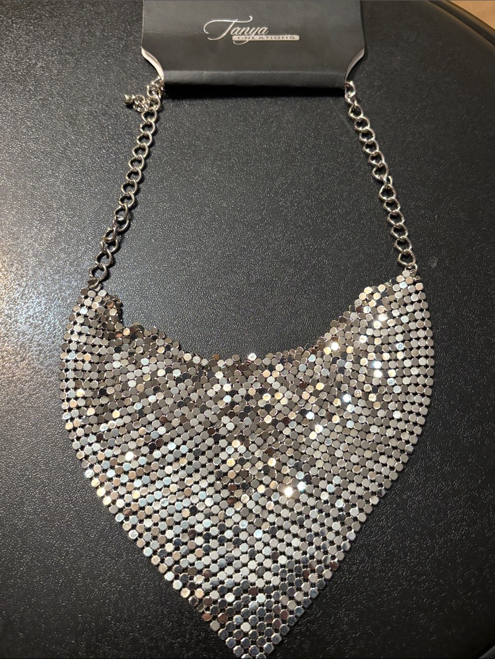 Chainmail Mesh Scarf Bib Necklace Silver tone mesh jewelry